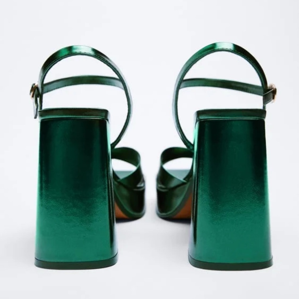 Zara Emerald Green Ankle Strap Platform Sandals - Picture 3 of 11